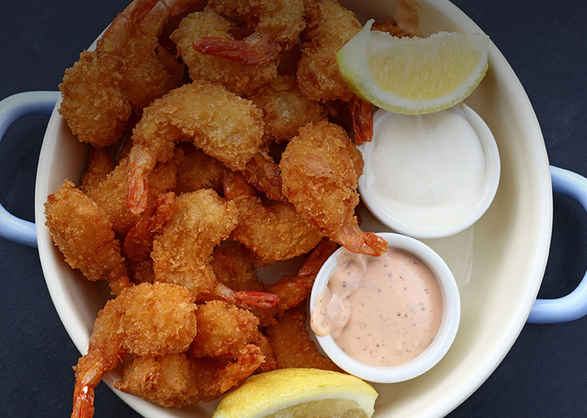 M camarao empanado com queijo parmentino e tapioca